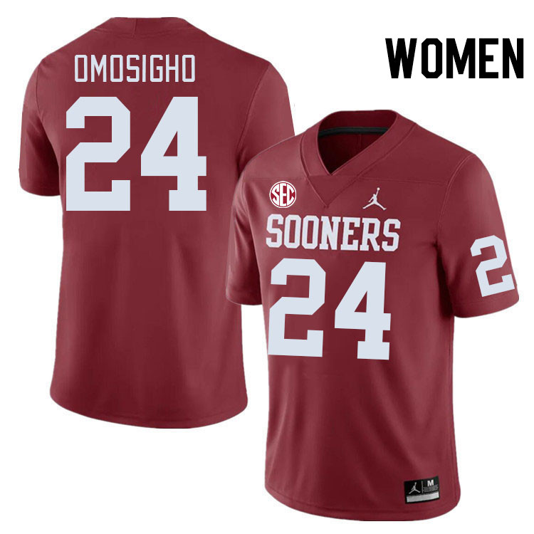 Women #24 Samuel Omosigho Oklahoma Sooners 2024 SEC Conference College Football Jerseys-Crimson